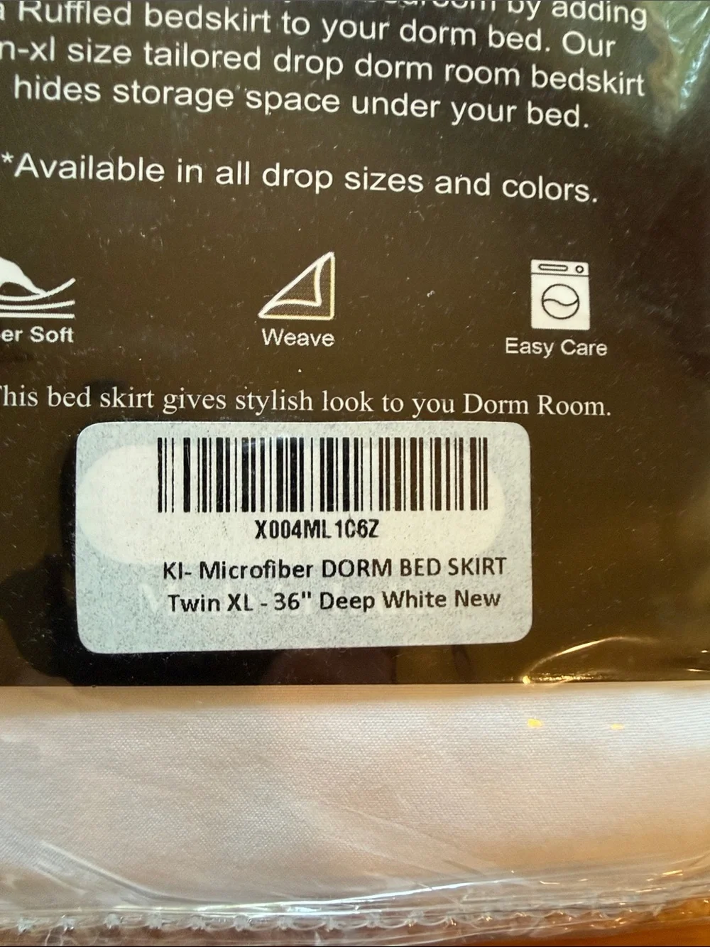 Dorm Ruffled Bed Skirt - White Twin XL 36” Drop NEW